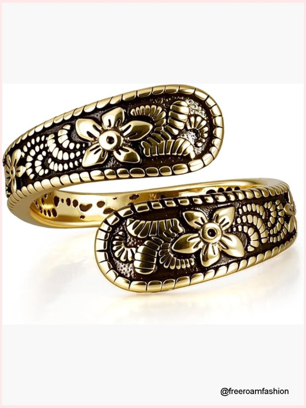 Adjustable Vintage Spoon Ring 14K Gold Plated Silver Boho Open Design